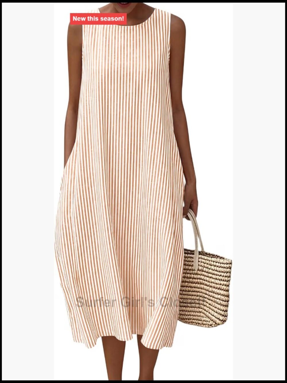 Women's Cotton Blend Sleeveless Midi A-Line Dress with Pockets